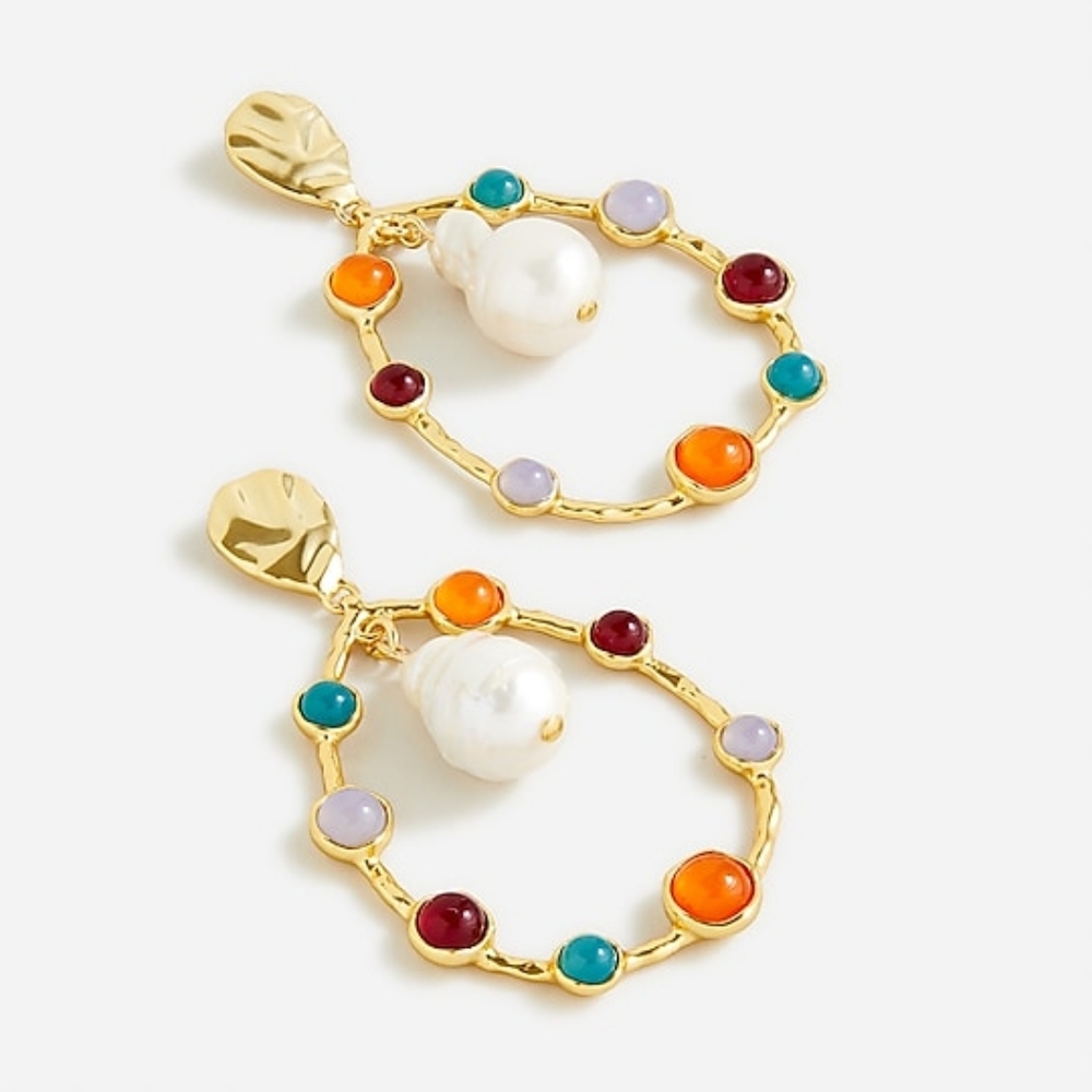 J.Crew stone freshwater pearl statement earrings, gold/ white